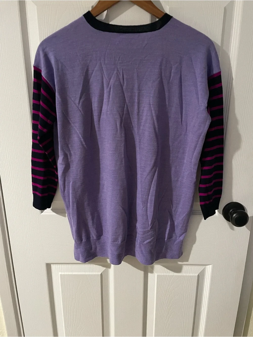J.Crew Oversized Colorblock Striped Merino Wool Sweater S Lavender Pink Navy